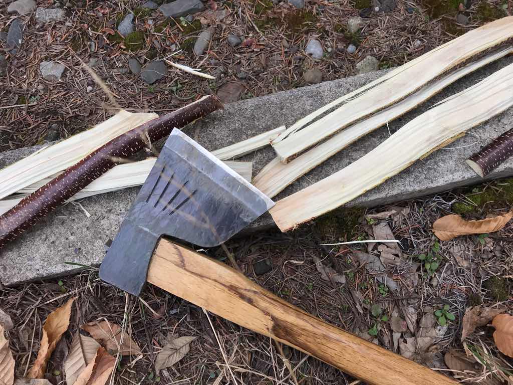 枝を割って薪にしてみる。